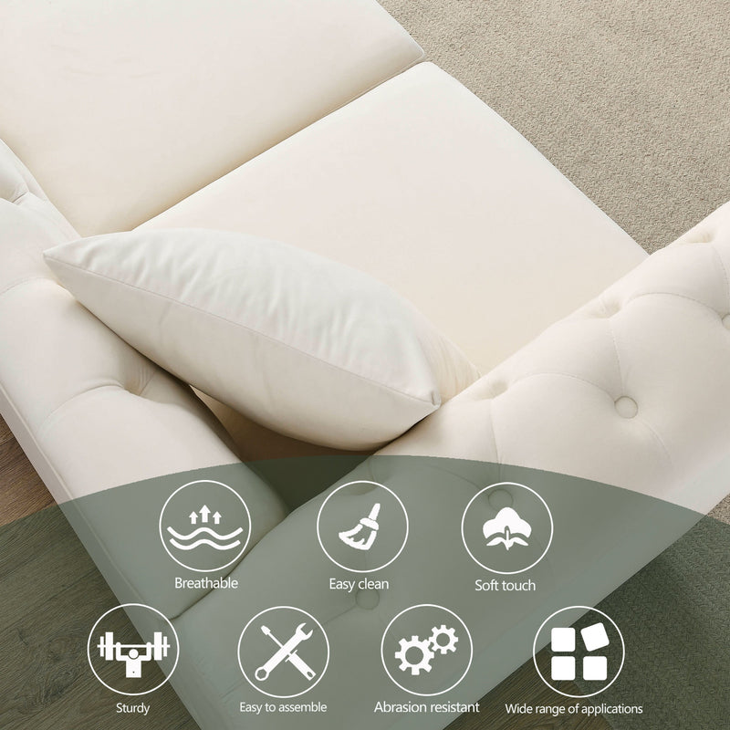 80" Chesterfield Sofa Beige Velvet for Living Room, 3 Seater Sofa Tufted Couch with Rolled Arms and Nailhead for Living Room, Bedroom, Office, Apartment, two pillows