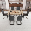 59 "Rural Industrial Rectangular MDF Light Wood Dining Table Set and PU Armless Dining Chair Set, 6-piece. Kitchen Black Metal Table Leg Dining Chair Set