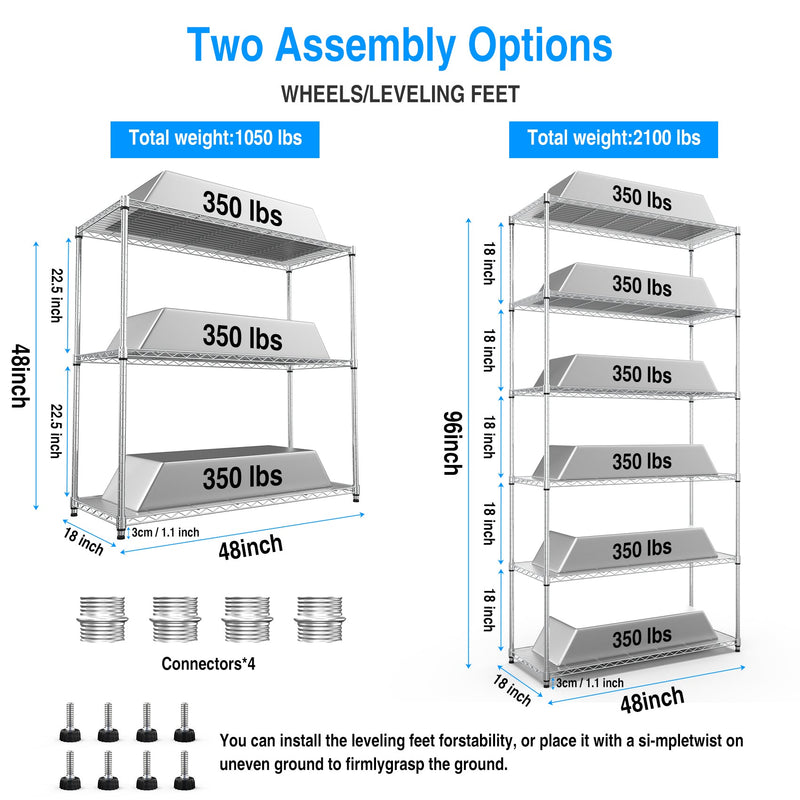 2 Pack 3 Tier Shelf Wire Shelving Unit