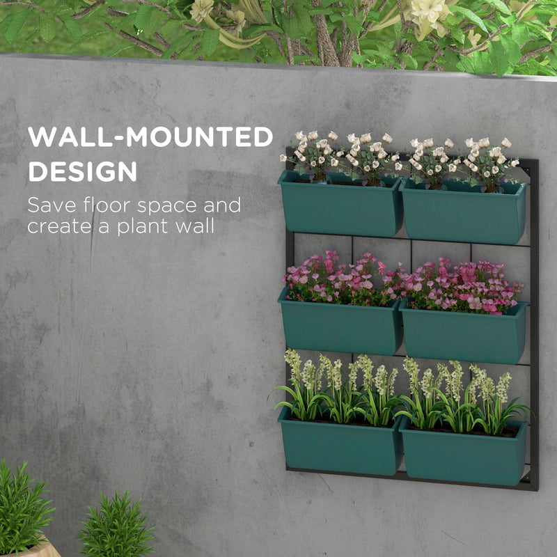 3-Tier Wall Planter with 6 Pots for Indoor and Outdoor Use, Hanging Plant Holder, Self Draining Wall Mounted Planter for Vegetables, Flowers, Herbs, Green