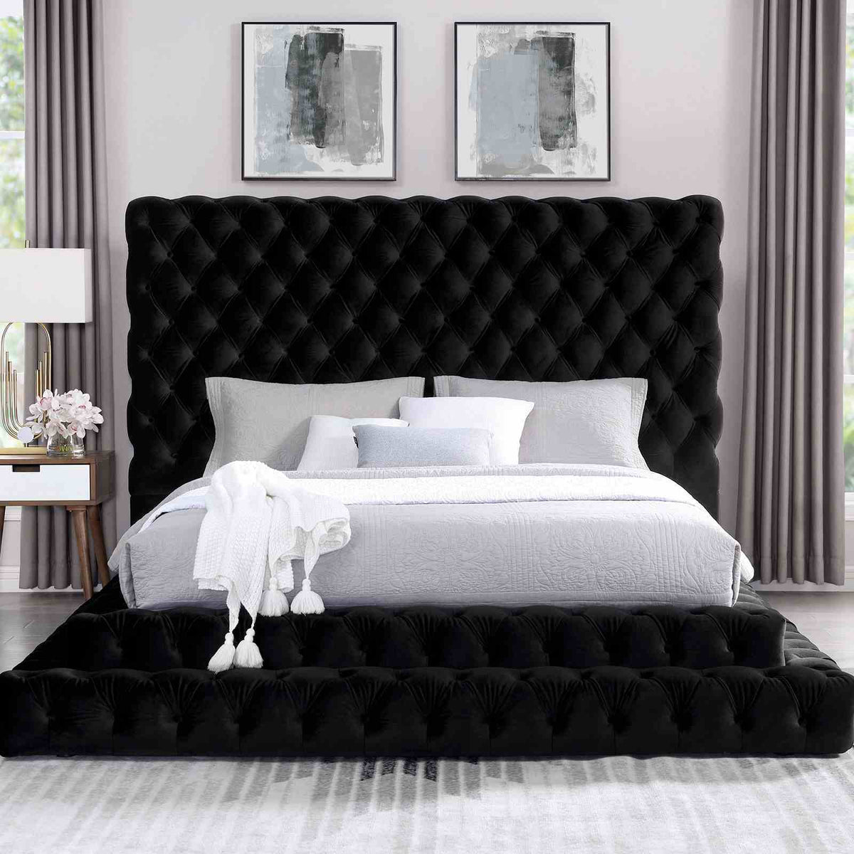 Tufted Oversized Headboard Platform Bed With Fully Upholstered Frame, photo 8 of 9
