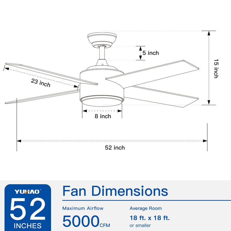 52" Integrated LED Light Matte Black Blade Ceiling Fan with Remote Control