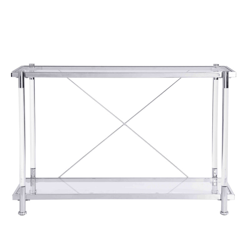 43.31" Chrome Glass Sofa Table, Acrylic Side Table, Console Table for Living Room& Bedroom