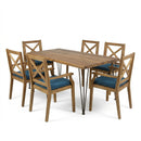 7-Piece Acacia Wood Outdoor Dining Set with Blue Cushions by HouseOfZazla