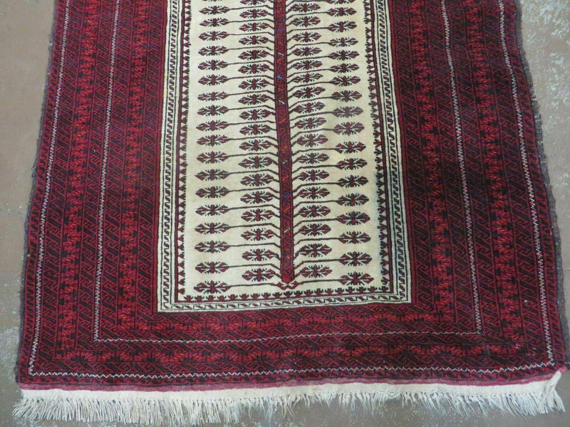 3' X 5' Antique Handmade Turkoman Balouchi Prayer Wool Rug Khamesh