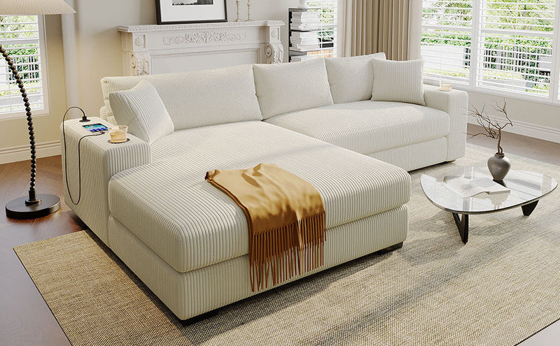 Mirod Large Sectional Sofa with Thick Cushions, and Built-in Cup Holders & Charging Ports