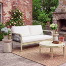 Outdoor Acacia Wood Loveseat & Coffee Table Set with Handwoven Rope, Light Teak by HouseOfZazla