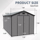 8x14 FT Plastic Outdoor Storage Shed - Lockable Resin Tool Shed with 2 Window & 3 Air vents by HouseOfZazla