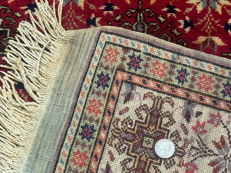Turkish Sivas Rug 4x6, Red and Cream, Allover Design, Handmade Vintage