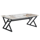 A modern minimalist style marble patterned coffee table with black metal legs. Computer desk. Game table. Tea table. CT-XX