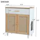 Pet Friendly Furniture Style Cat Litter Box House With Sisal Scratching Door And Charging Socket - Beige / White by HouseOfZazla