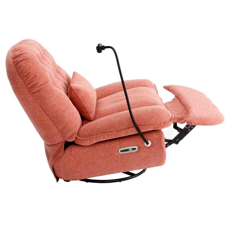 270 Degree Swivel Power Recliner with Voice Control, Bluetooth Music Player,USB Ports, Atmosphere Lamp, Hidden Arm Storage and Mobile Phone Holder for Living Room, Bedroom, Apartment, Red