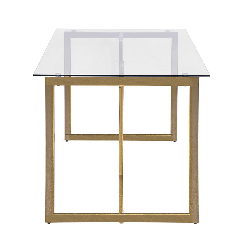 47" Iron Dining Table with Tempered Glass Top, Clear