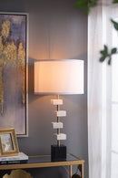 D15x30' Table Lamp with White Marble and Brass Frame