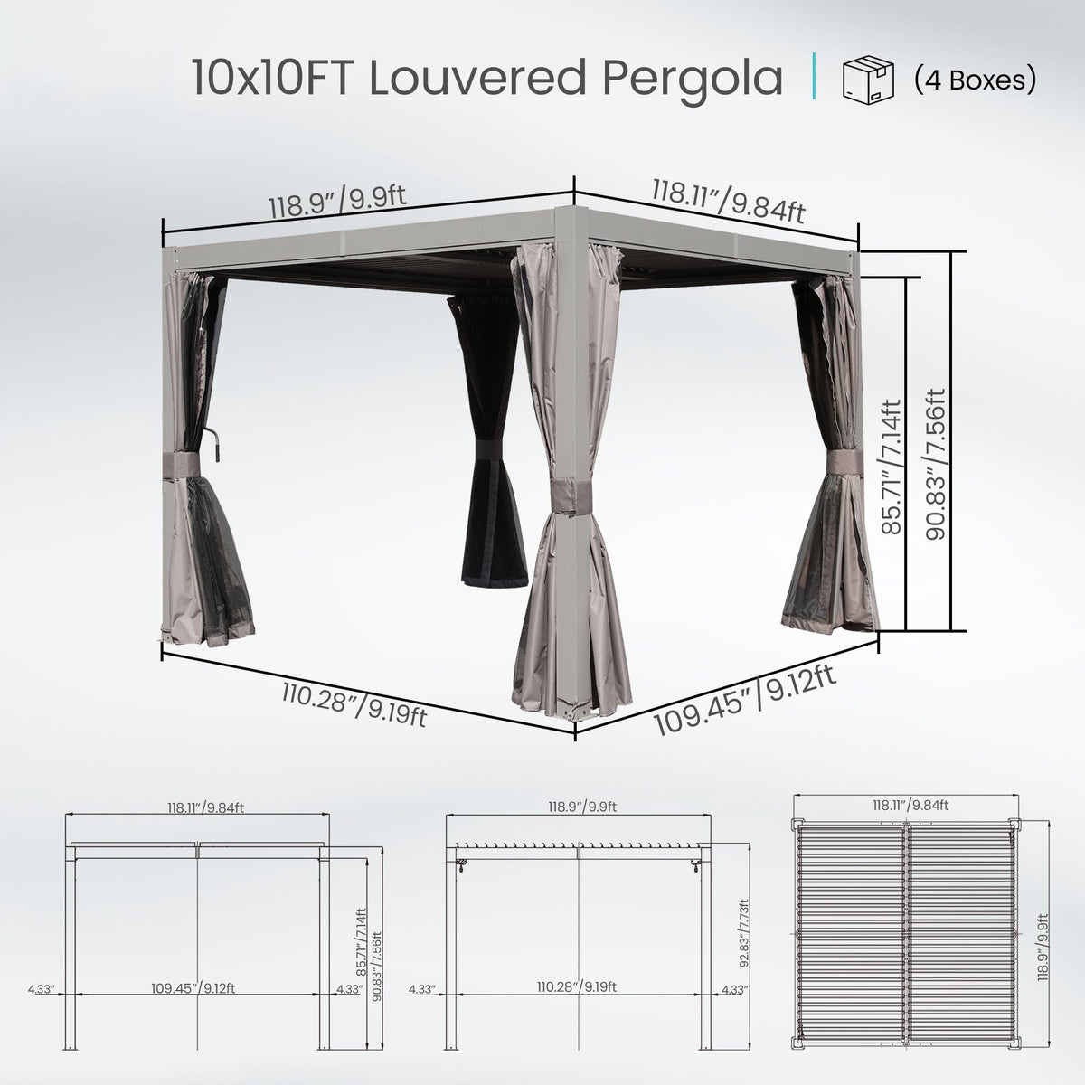 10x10 FT Outdoor Louvered Pergola with Adjustable Louvers, photo 2 of 9