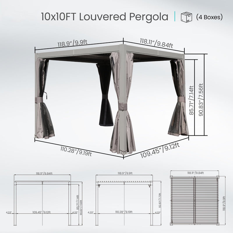 10x10 FT Outdoor Louvered Pergola with Adjustable Louvers, photo 2 of 9