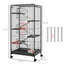 6 Level Small Animal Cage for Dwarf Rabbits, Pet Minks, and Chinchillas w/ Removable Tray, Ramp, Water Bottle, Food Dish, Small Pet Cage for Indoor Use, Black