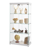 4-Tier Glass Display Cabinet, Double Door Glass Cabinet, Four Partitions, Two Locks, Floor Standing Storage Cabinet for Living Room, Bedroom, Showroom and Office, White, 31.5"L x 14.2"W x 66.3"H