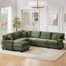 Upholstered U-Shaped Sectional Sofa With Movable Ottoman And Side Storage Pockets by HouseOfZazla