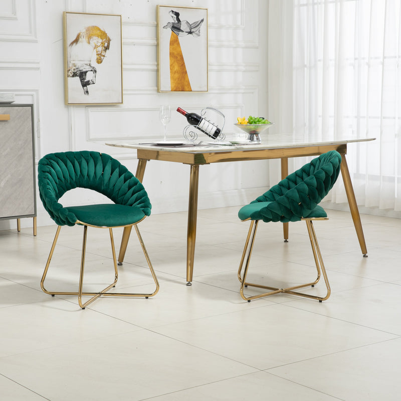 Accent Chairs Set of 2, Velvet Side Chairs with Gold Legs, Mid-Century Upholstered Dining Chairs for Living Room, Kitchen, Bedroom, Beauty Room