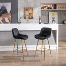 26 Inch Set of 2 Bar Stools, with Chrome Footrest Velvet Fabric Counter Stool Golden Leg Simple Bar Stool, BLACK