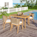Outdoor Dining Set 1 Table 4 Chairs (Set of 5) - Teak / Beige by HouseOfZazla