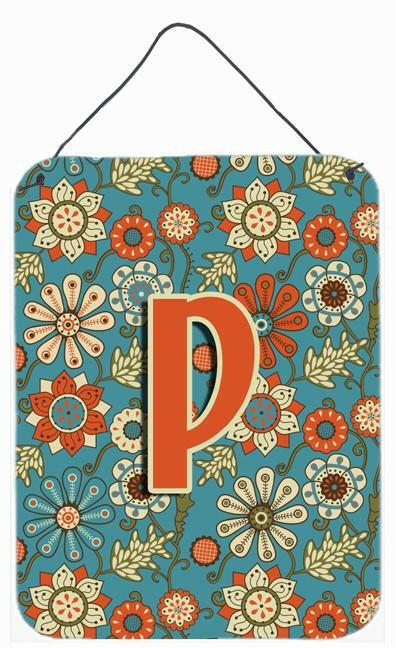 Letter P Flowers Retro Blue Wall or Door Hanging Prints CJ2012-PDS1216