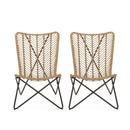 Wicker Chair With Geometric Cross Base, (Set of 2) - Light Brown