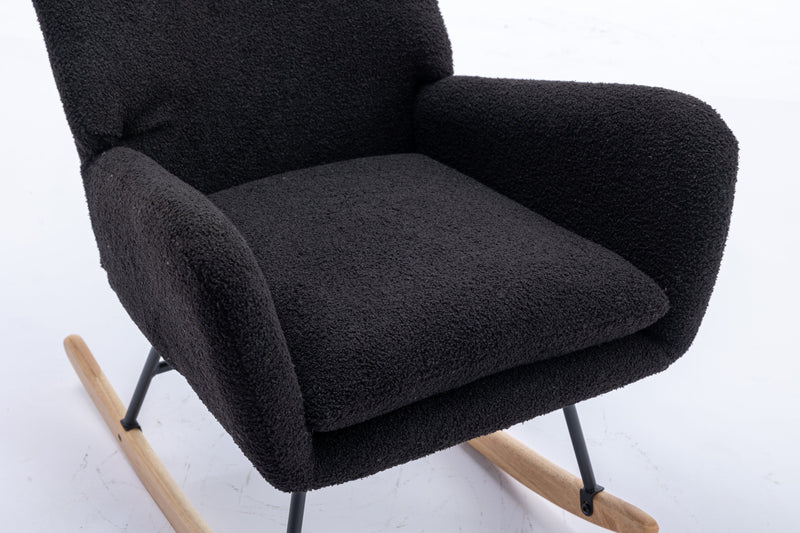 35.5 inch Rocking Chair, Soft Teddy Velvet Fabric Rocking Chair for Nursery, Comfy Wingback Glider Rocker with Safe Solid Wood Base for Living Room Bedroom Balcony (dark grey)