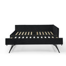 Full Size Upholstered Daybed With Trundle, Tufted Backrest And Armrests - Black