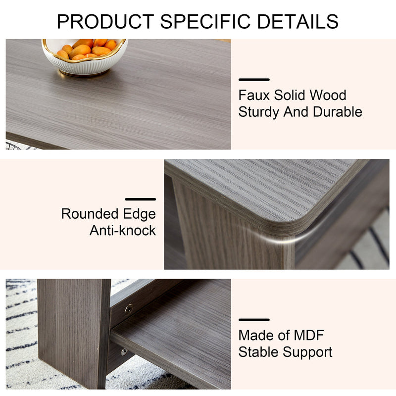 A modern and practical gray textured coffee table,tea table.Double layered coffee table made of MDF material,. Suitable for living room,bedroom and study room. 43.3"x21.6"x16.5" CT-16