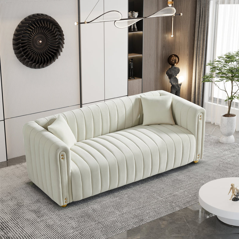 79.92" Modern Vertical Channel Tufted Velvet Sofa,Comfortable Sofa for Living Room-White