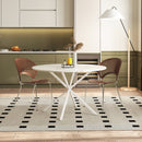 47.24" Modern Cross Leg Round Dining Table, White Marble Top Occasional Table, Two Piece Removable Top, Matte Finish Iron Legs