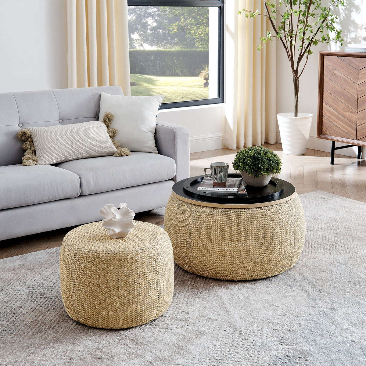 Round Storage Ottoman, 2 In 1 Function, End Table And Ottoman, photo 12 of 16