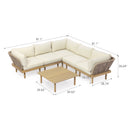6-Piece Acacia Wood L-Shaped Modular Outdoor Sofa Set with Rope Back & Weather-Resistant Cushions by HouseOfZazla