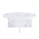 A white MDF material circular patterned coffee table, a 31.4-inch white center table, modern coffee table, suitable for small spaces and living rooms.