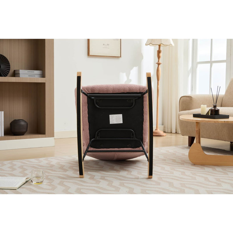 Modern Nursery Rocking Chair Upholstered Glider Chair with High Backrest Rocker Accent Armchair with Solid Wood Legs for Nursery Bedroom Living Room Teddy(Pink)