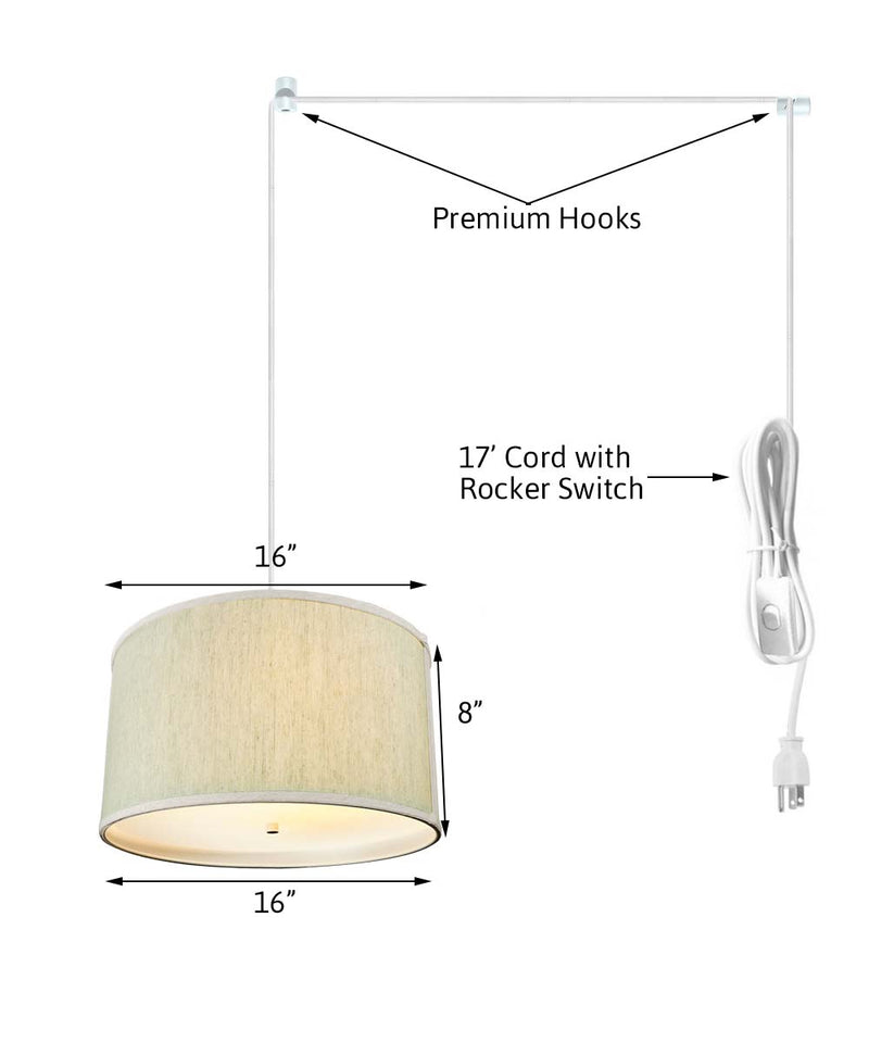 16"W 2 Light Swag Plug-In Pendant  Textured Oatmeal with Diffuser White Cord