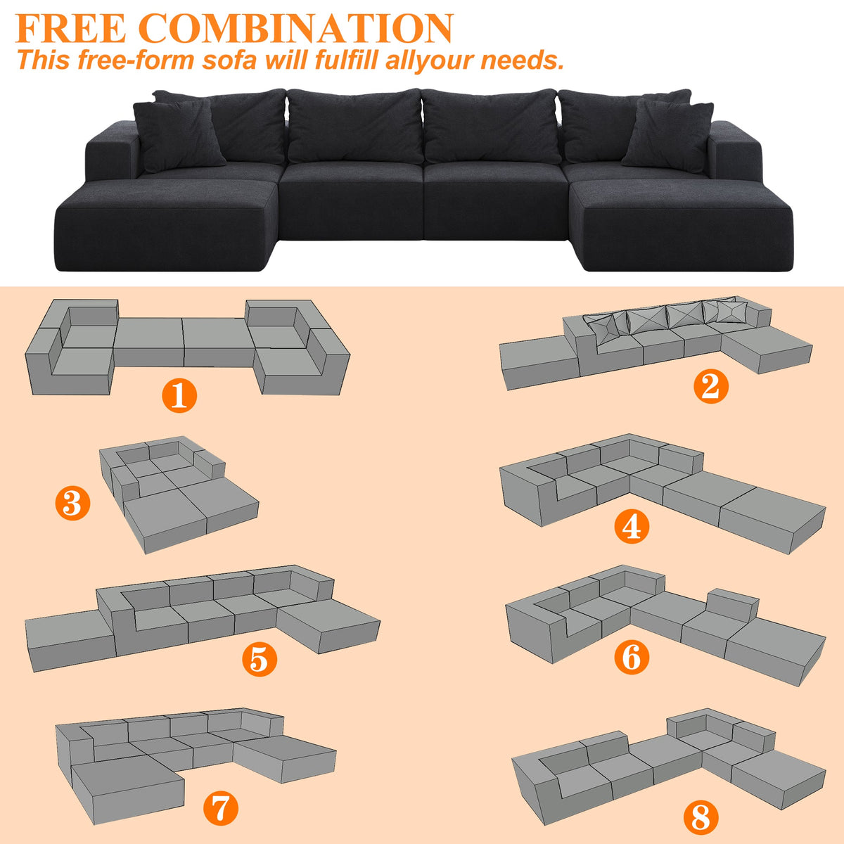 Oversized Sponge Cloud Sofa - Modern Sectional Couch Set, photo 3 of 10