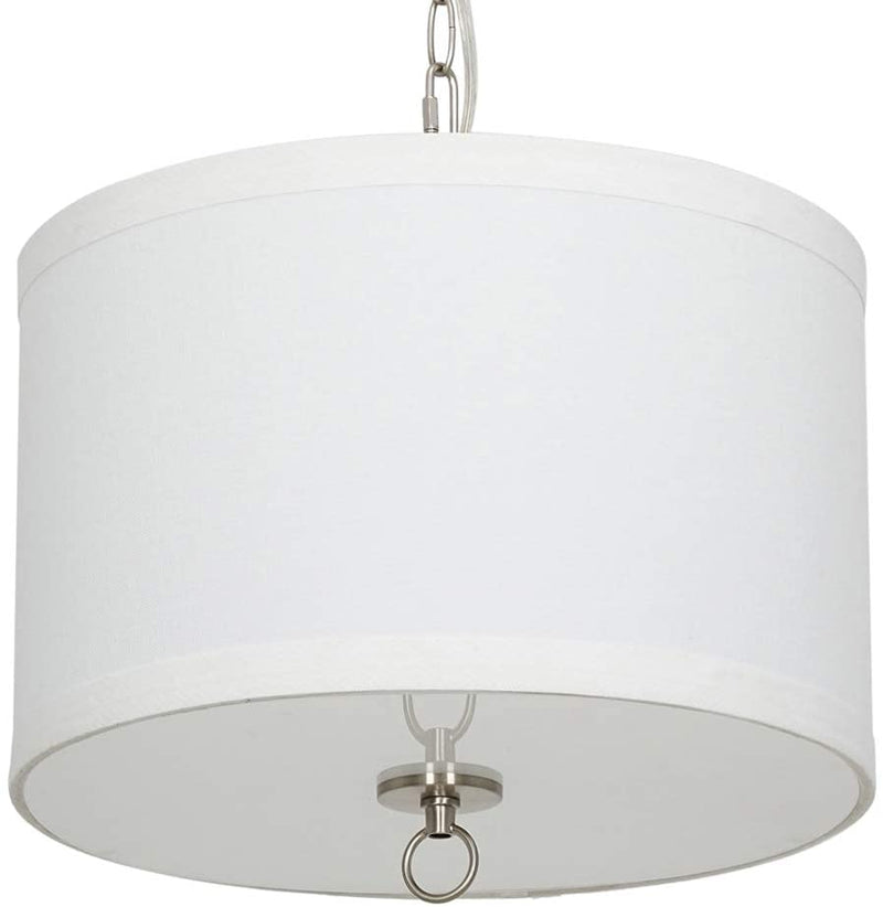 14"W Light Pendant Brushed Nickel Finish with Oatmeal Linen Shade