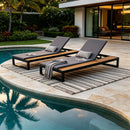 Black Iron & Teak Finish Chaise Lounge Set