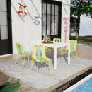 4 Piece Set Of Modern Striped Color- Blocking Single Chairs With Long Table by HouseOfZazla