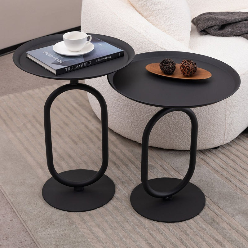 Lantern-shaped Metal End Table, Small Round Side Table, Modern Coffee Drink Cocktail Table, Small Accent Pedestal Table for Living Room Corners Small Spaces, 24'' Height