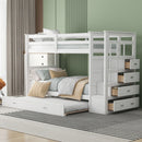 Twin Over Twin Bunk Bed With Trundle And Staircase - White by HouseOfZazla