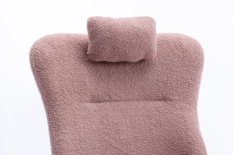 35.5 inch Rocking Chair, Soft Teddy Velvet Fabric Rocking Chair for Nursery, Comfy Wingback Glider Rocker with Safe Solid Wood Base for Living Room Bedroom Balcony (pink)