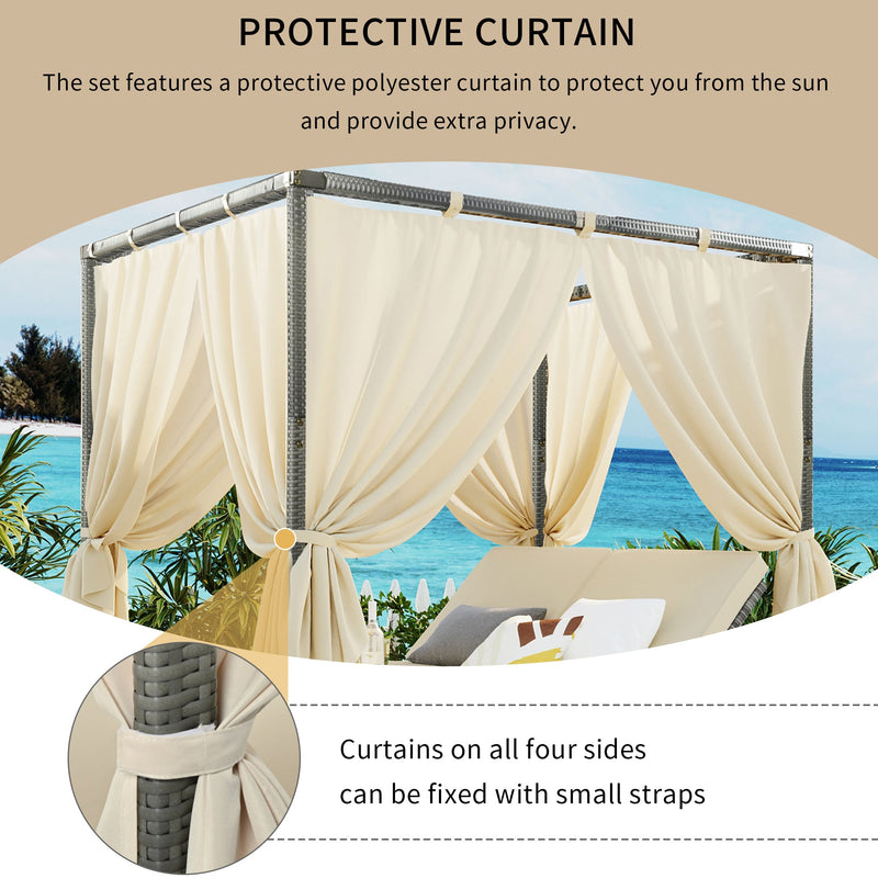 Adjustable Sun Bed With Curtain, High Comfort, With 3 Colors