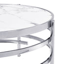 32.48" Chrome Round Coffee Table With Sintered Stone Top&Sturdy Metal Frame, Modern Coffee Table for Living Room, Silver