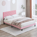 Modern Upholstered Platform Bed Frame With Button Tufted Fabric Headboard