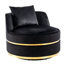 360 Degree Swivel Accent Chair Velvet Modern Upholstered Barrel Chair Over-Sized Soft Chair with Seat Cushion for Living Room, Bedroom, Office, Apartment, Black