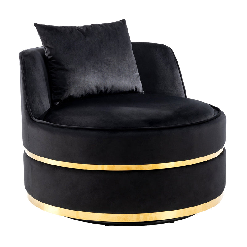 360 Degree Swivel Accent Chair Velvet Modern Upholstered Barrel Chair Over-Sized Soft Chair with Seat Cushion for Living Room, Bedroom, Office, Apartment, Black
